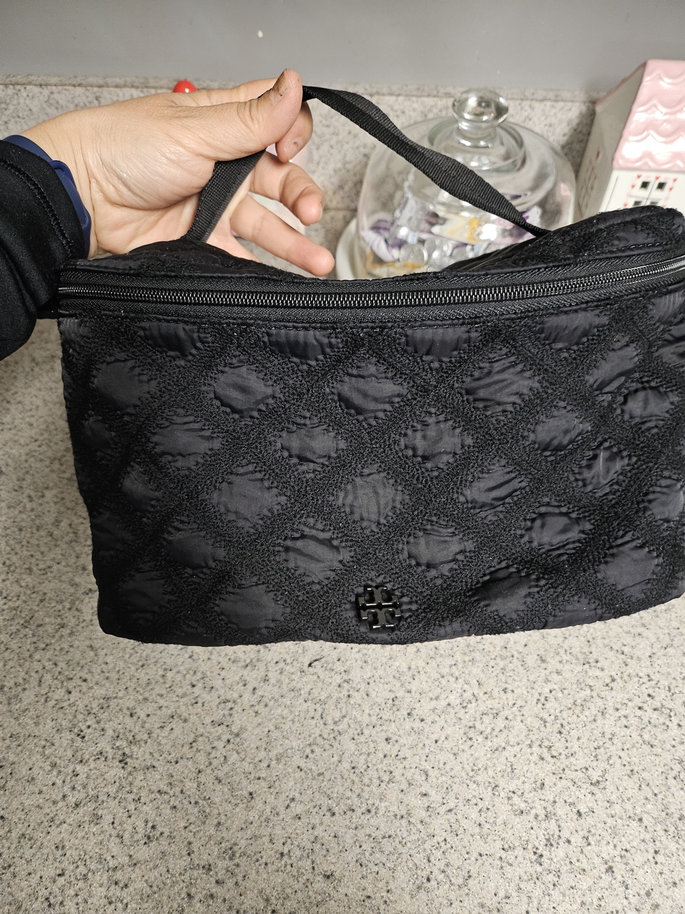 Tory Burch Black Quilted Nylon Wristlet